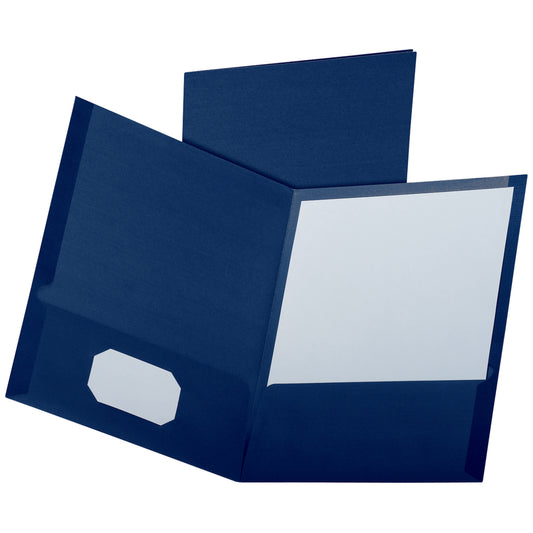 Chemises à deux poches Oxford en lin - Format lettre - Bleu marine - Lot de 25