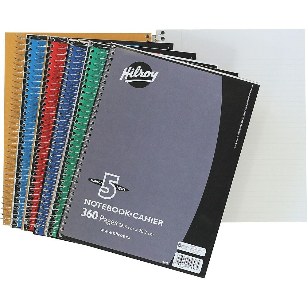 Cahier Hilroy 5 sujets, couleurs assorties, 26,5 x 20,3 cm, 360 pages