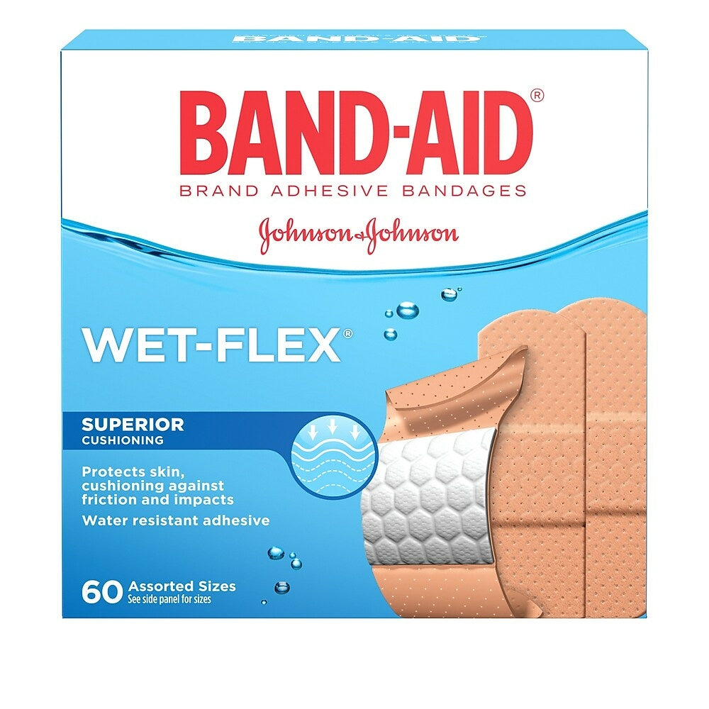 Pansements WET-FLEX de marque BAND-AID, assortis, paquet de 60