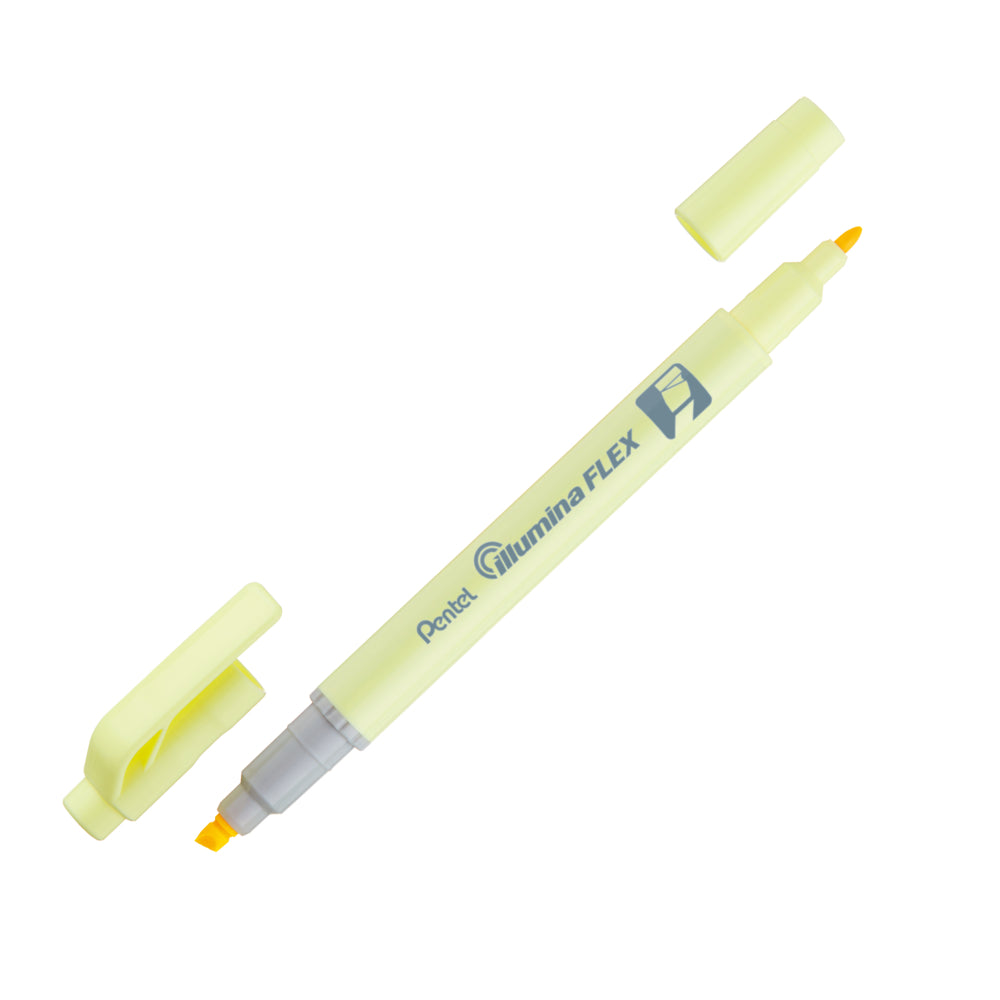 Surligneur liquide Pentel Illumina Flex à double pointe – Pointe biseautée et pointe ogive – Jaune – Lot de 10