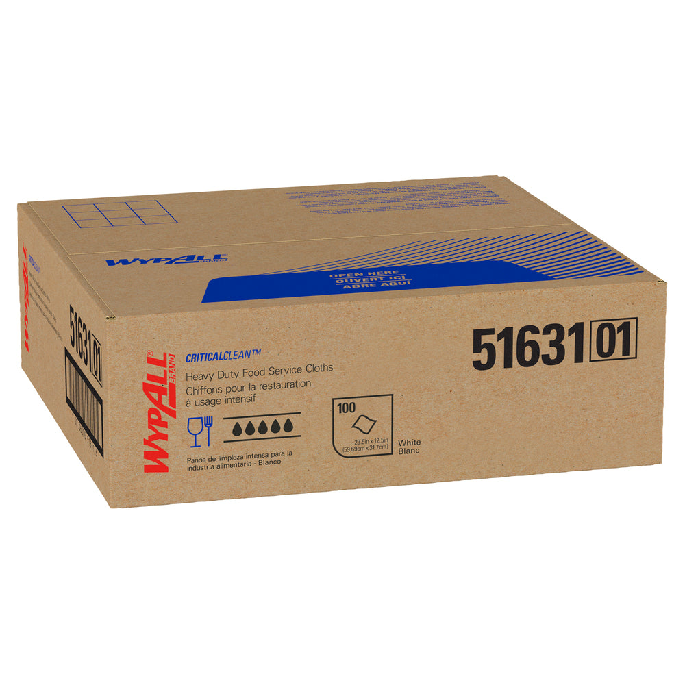 WypAll Critical Clean Heavy Duty Foodservice Cloths - Quarterfold - Blue Cloths - 100 Sheets