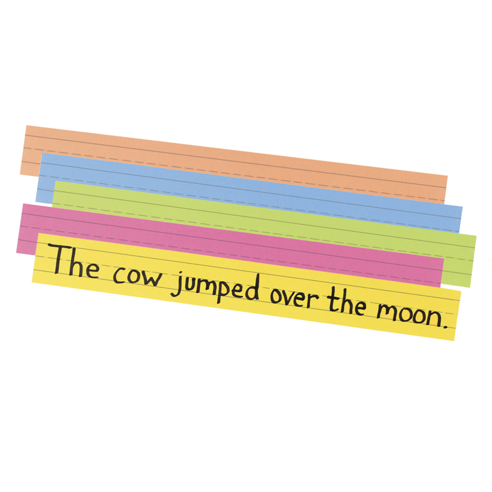 Super Bright Sentence Strips, 5 Assorted Super Bright Colors, 1-1/2 in ruled 3" x 24", 100/set