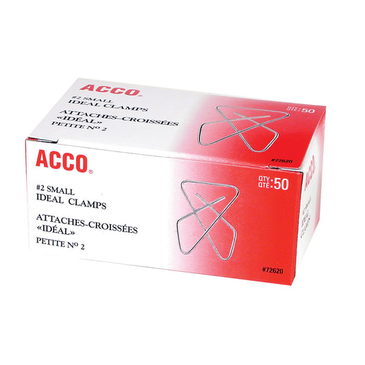 Pinces papillon ACCO Ideal Steel pour papier - n° 2 - Moyennes - Argent - Paquet de 50