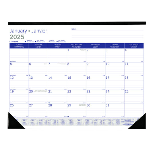 Blueline 2025 DuraGlobe Monthly Desk Pad Calendar - 22" x 17" - Bilingual