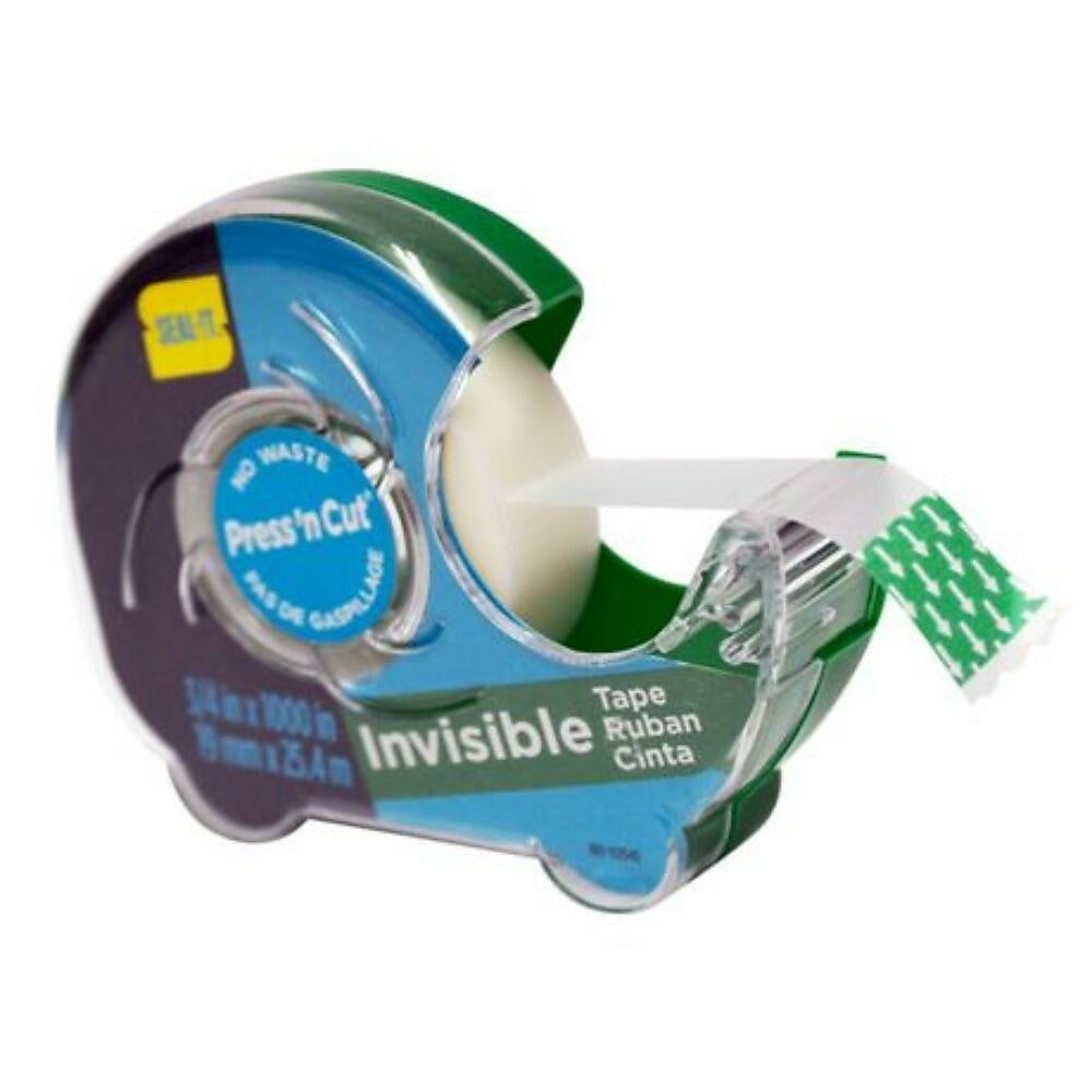 Seal-It Invisible Stationery Tape 3/4" x 1000" On Press N' Cut Dispenser, 6 Pack