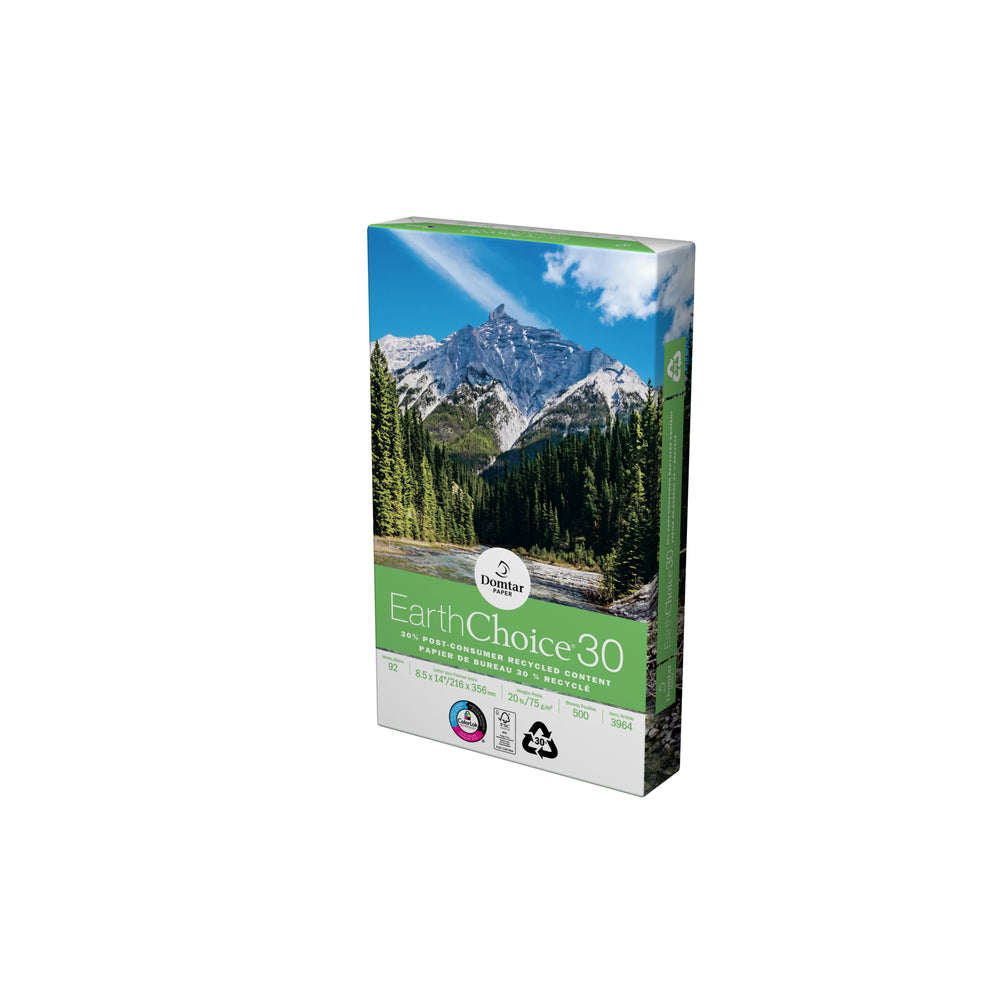 Papier de bureau recyclé Domtar EarthChoice30 certifié FSC, 20 lb, 8,5 po x 14 po – Blanc – 500 feuilles