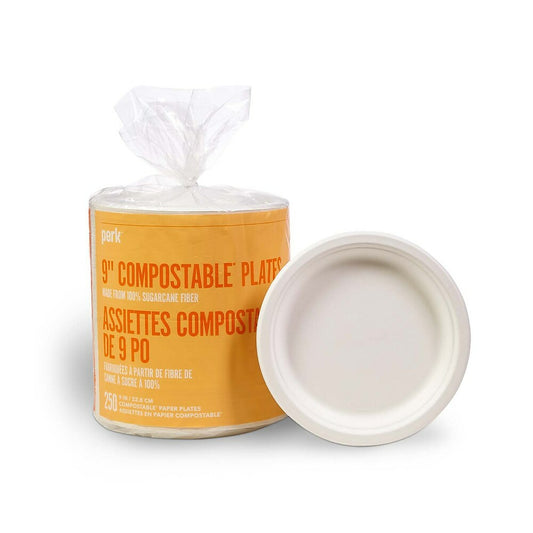 Perk Compostable Paper Plates - 9" - White - 250 Pack