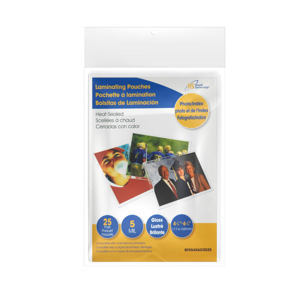 Royal Sovereign Photo Laminating Pouches - Medium Index Size - 4 3/8" x 6 1/2" - 5 mil - 25 Pack