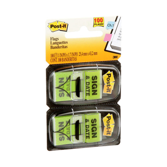 Post-It Flags - Green - 1" W x 1.7" L (25.4 mm W x 43.2 mm L) - 100 Pack