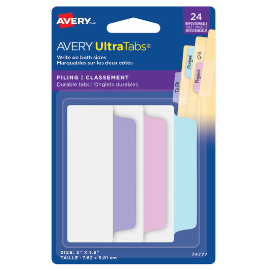 Avery UltraTabs Filing Tabs - Pastel Colours - 24 Pack