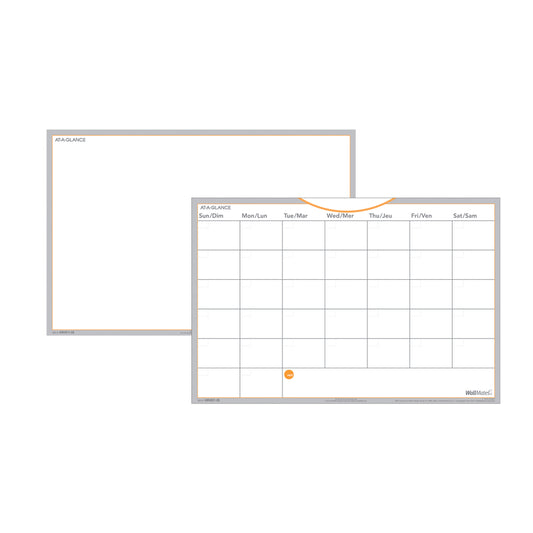 At-A-Glance Undated WallMates Self-Adhesive Dry-Erase Planning Set, Monthly Planner + Writing Surface - 12" x 18" - Bilingual