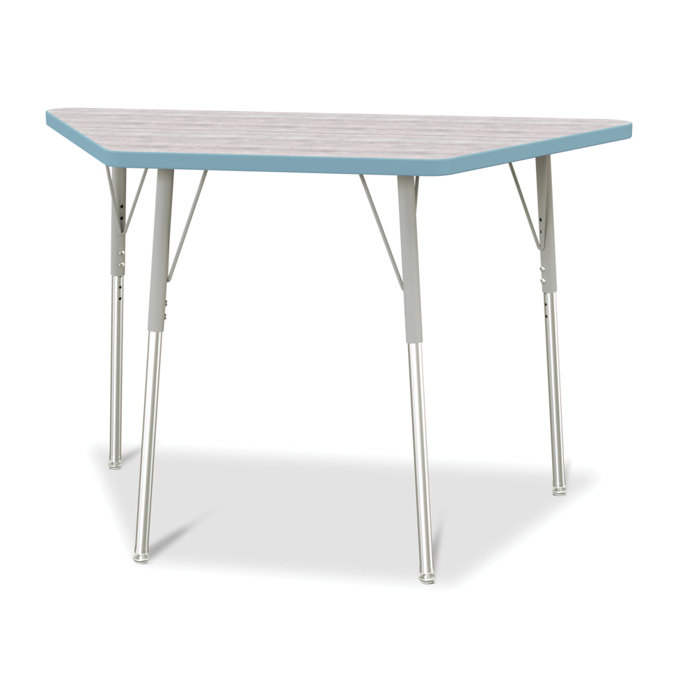 Jonti-Craft Berries Trapezoid Activity Table - 24" x 48" - 24-31"H - Driftwood Grey/Coastal Blue
