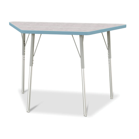 Jonti-Craft Berries Trapezoid Activity Table - 24" x 48" - 24-31"H - Driftwood Grey/Coastal Blue