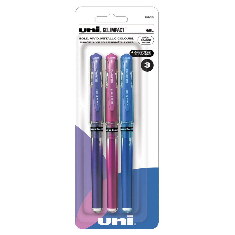 uni-ball Signo Gel Impact Pens - Bold Point (1.0mm) - Assorted Metallic (Blue, Pink, Violet) - 3 Pack