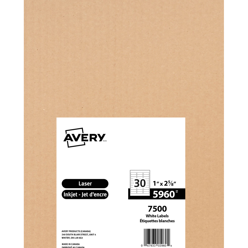 Avery Easy Peel White Laser Address Labels, 2-5/8" x 1", 7500 Pack (5960)