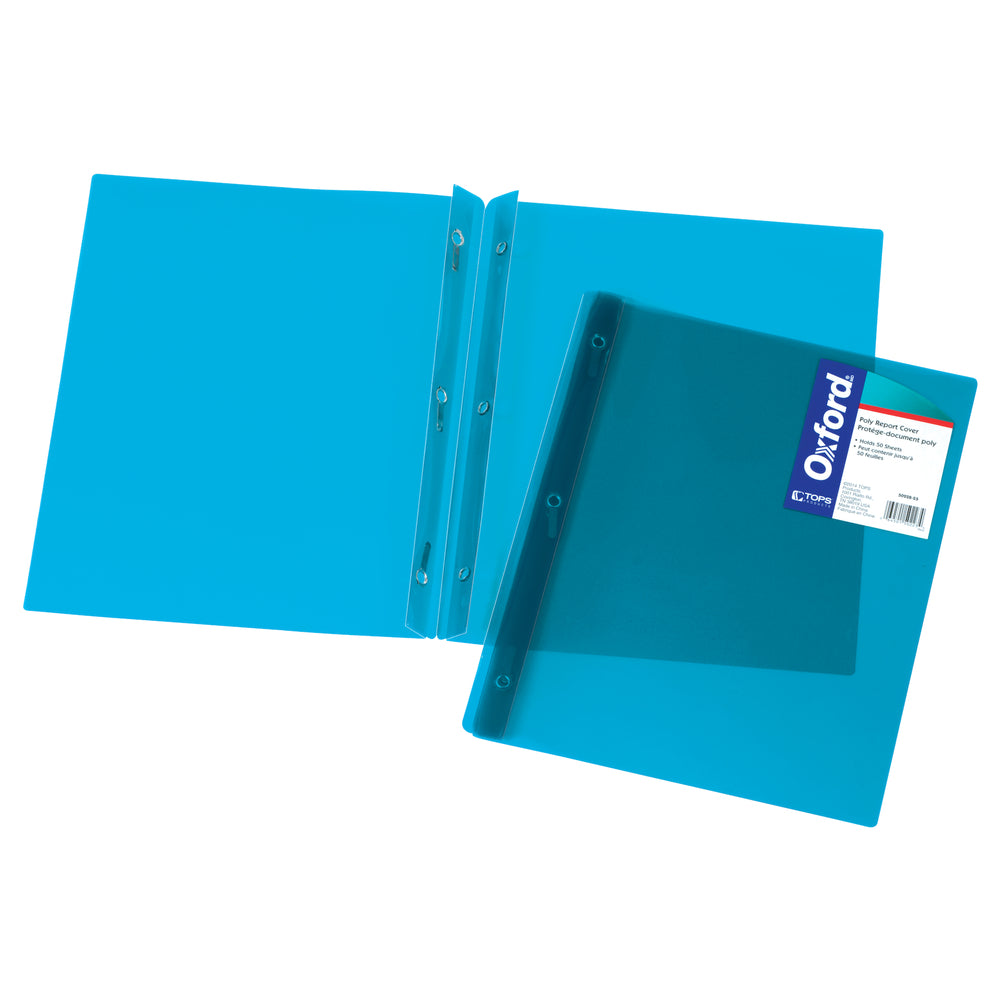 Protège-documents Oxford en polyéthylène translucide avec fermeture à 3 broches - Bleu