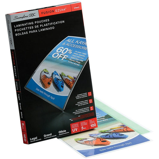 Swingline GBC Clear Fusion EZUse LongLife Speed Thermal Laminating Pouches - 5 mil - Legal - 100 Pack