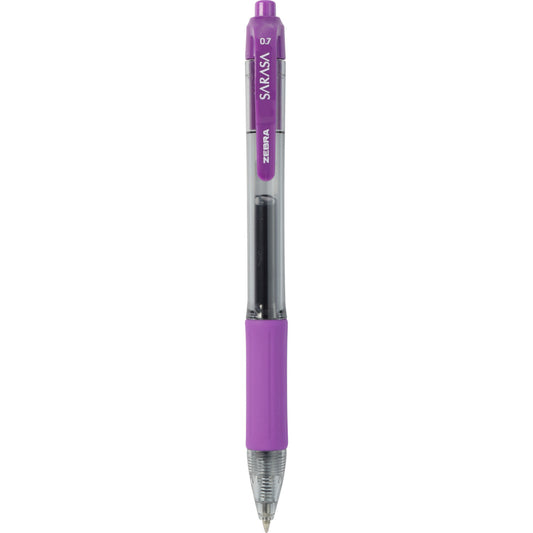 Stylo à encre gel rétractable Zebra Sarasa - Pointe moyenne - 0,7 mm - Encre violette - Lot de 12