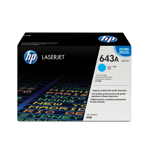 Cartouche de toner cyan HP 643A LaserJet d'origine (Q5951A)
