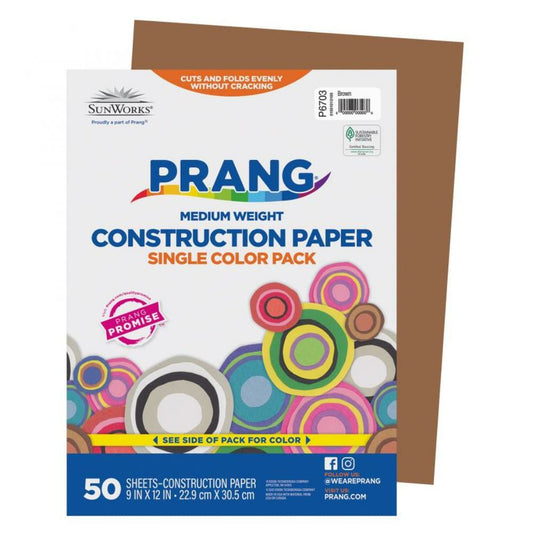 Papier de construction Prang, brun, 9" x 12", 50 feuilles/paquet.