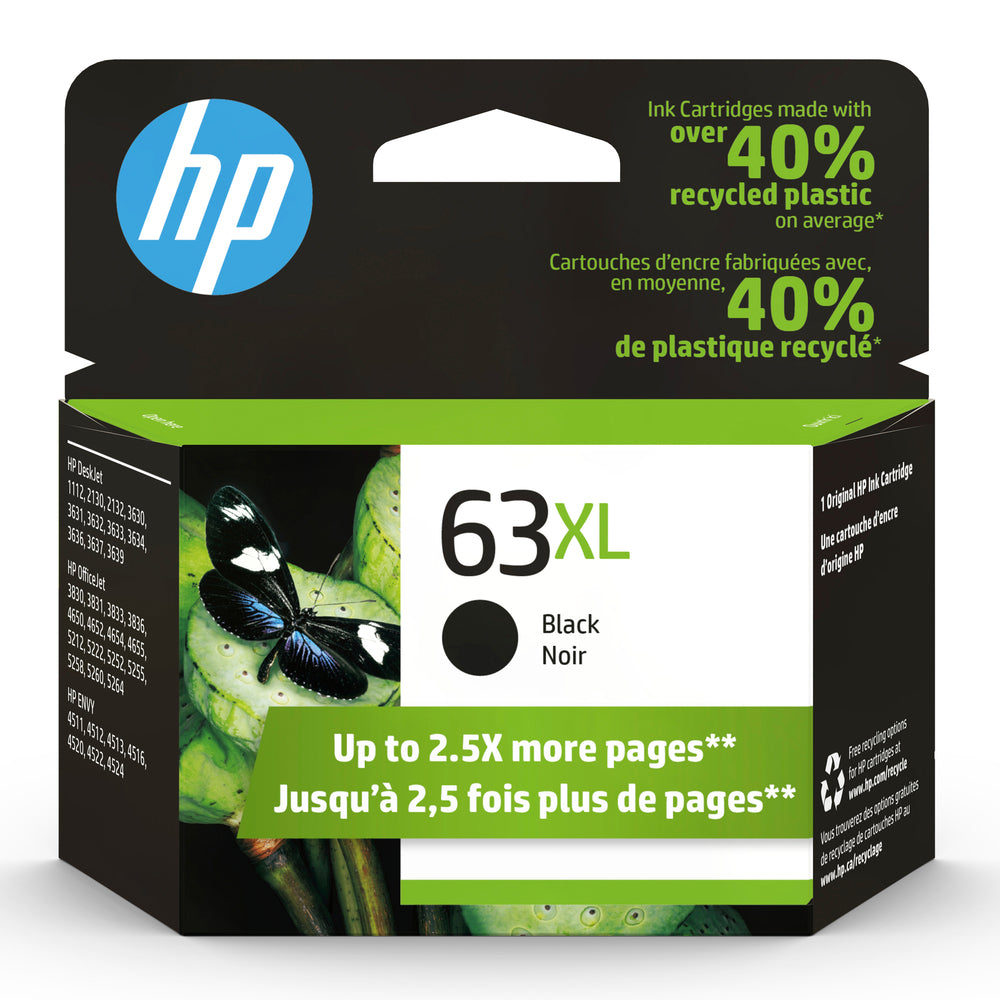 Cartouche d'encre noire HP 63XL à haut rendement d'origine