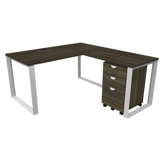 Heartwood HDL Levels L Desk With Mobile Storage - Grey Dusk Silver