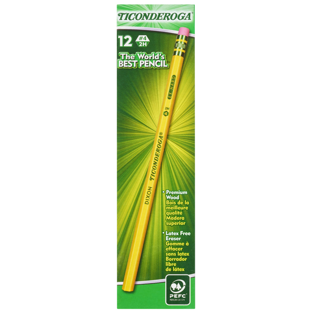 Ticonderoga Wood-Cased Pencils - #4 2H Extra Hard - Yellow - 12 Pack