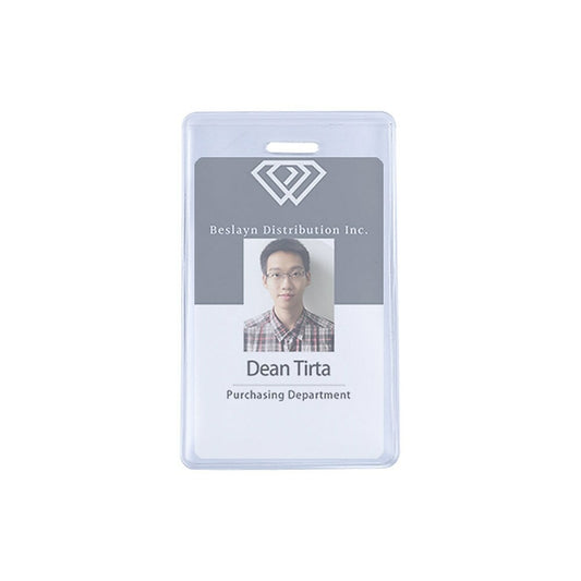 Beslayn Vertical Heavy Duty Vinyl ID Badge Holder with Full Flip, 2-3/8" x3-3/8", Clear, 50 Pack