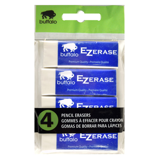 Buffalo EZerase Pencil Erasers - White - 4 Pack