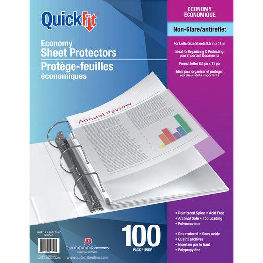 Davis Group QuickFit Non-Glare Top-Loading Sheet Protectors - Economy 2 mil. - Letter Size - 100 Pack