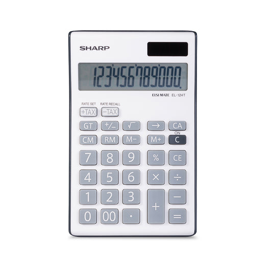 Calculatrice de bureau Sharp Twin Power à écran LCD incliné 12 chiffres - Gris