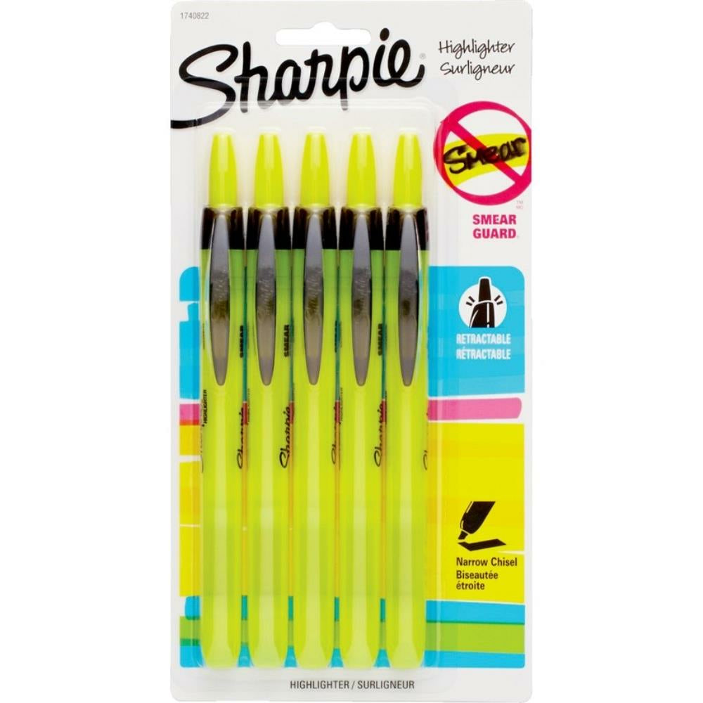 Sharpie Chisel Tip Retractable Pen-Style Highlighters - Yellow - 5 Pack