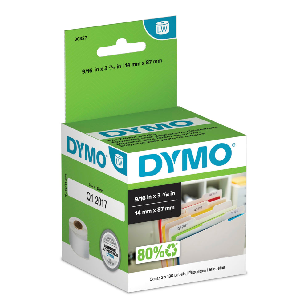 Étiquettes pour dossiers DYMO LabelWriter, 1 pose, 9/16" x 3-7/16", 260 étiquettes