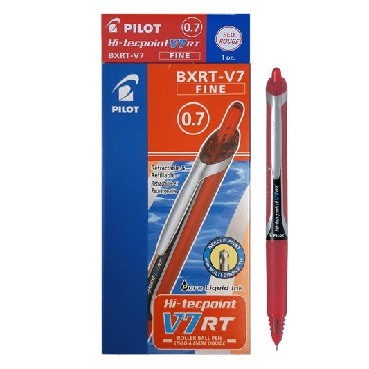 Stylos roller Pilot Hi-Tecpoint, Grip, rétractables, V7, rouge, lot de 12