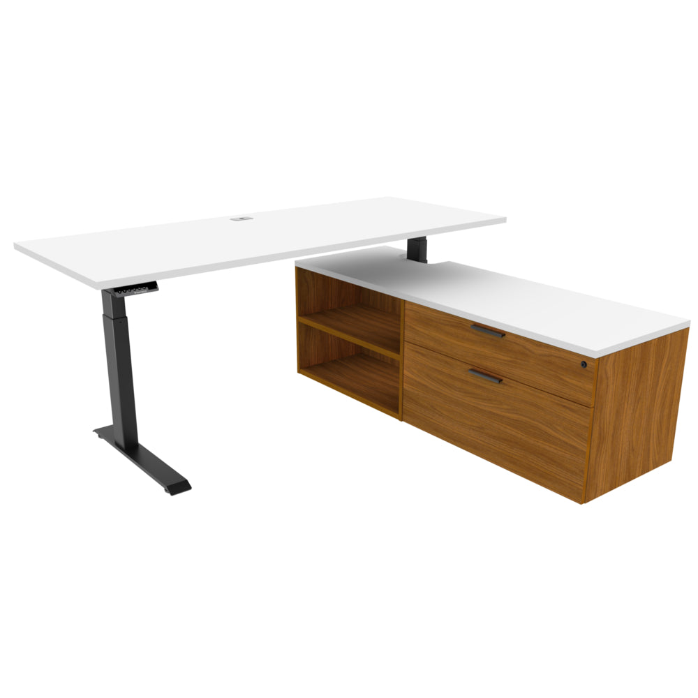 Heartwood HDL Levels Height Adjustable Desk With Hidden Foot and Storage - Pure White Black Walnut Black