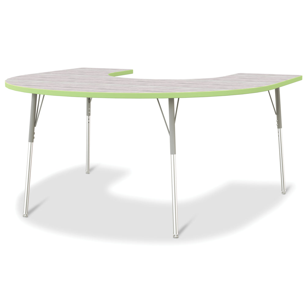 Jonti-Craft Berries Horseshoe Activity Table - 60" x 66" - 24-31"H - Driftwood Grey/Key Lime