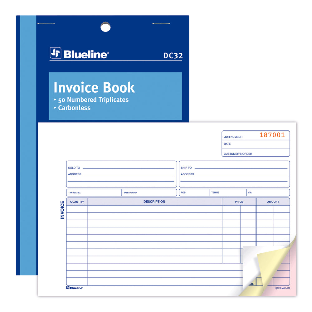 Blueline DC32 Livre de factures en anglais - 50 triples