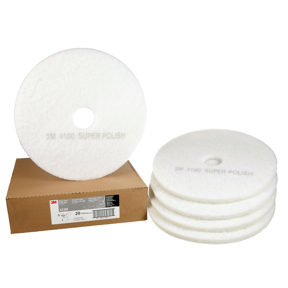 3M Professional Floor Cleaning Pads for Polishing - White - 20" Diameter - 5 Pack