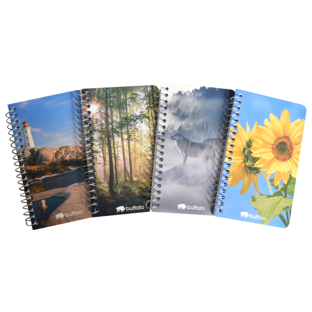 Carnet de notes à spirales Buffalo - Motifs variés - 7,6 cm (L) x 12,7 cm (H) - 120 pages
