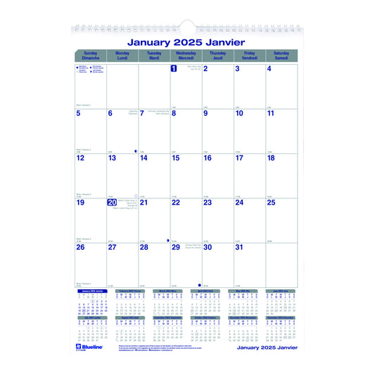 Blueline 2025 Net Zero Carbon Monthly Wall Calendar - 12" x 17" - Bilingual