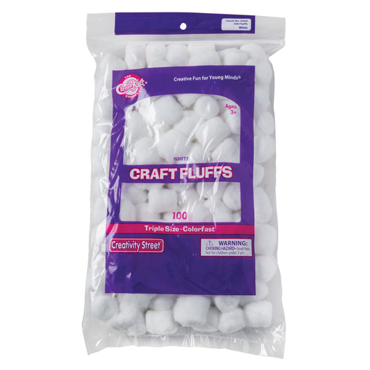 Peluches artisanales Creativity Street Triple Size, blanches, environ 2,54 cm, paquet de 100