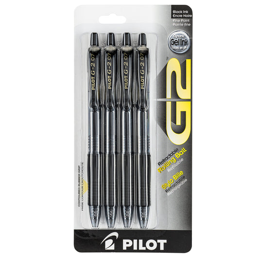 Stylos gel Pilot G2, rétractables, 0,7 mm, noirs, lot de 4