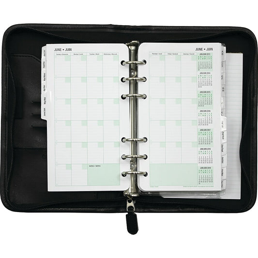 Agenda journalier rechargeable en vinyle Fresno non daté Day-Timer - Noir - Portable - 3-3/4" x 6-3/4" - Bilingue