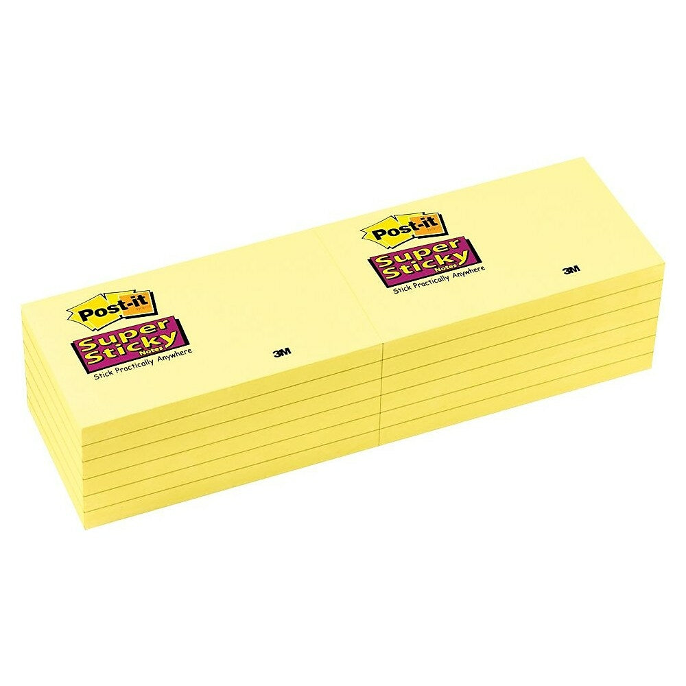 Notes super adhésives Post-it - 3" x 5" - Jaune canari - 1080 feuilles - Paquet de 12