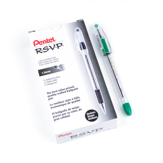 Stylo à bille Pentel RSVP - Pointe moyenne - 1,0 mm - Vert - Lot de 12