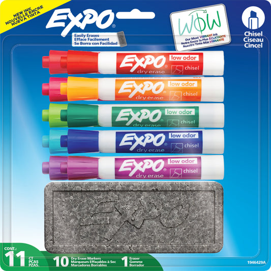Expo Low Odour Dry-Erase Starter Kit, Chisel Tip, Assorted, 10/Pack