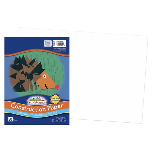 Papier de construction SunWorks, blanc brillant, 30,5 cm x 45,7 cm, 50 feuilles/paquet