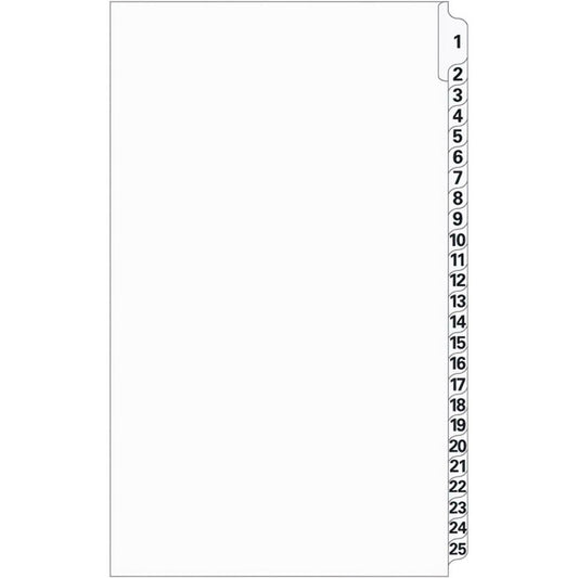 Supreme Litigation Tabs 25th Cut Numeric Set 14" White #1/25