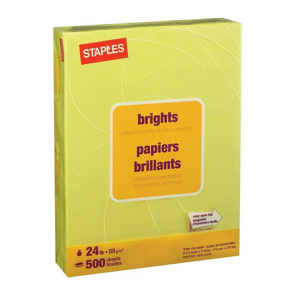 Papier photocopie couleur Staples Brights - Lettre - 8-1/2" x 11" - Jaune citron - 500 feuilles