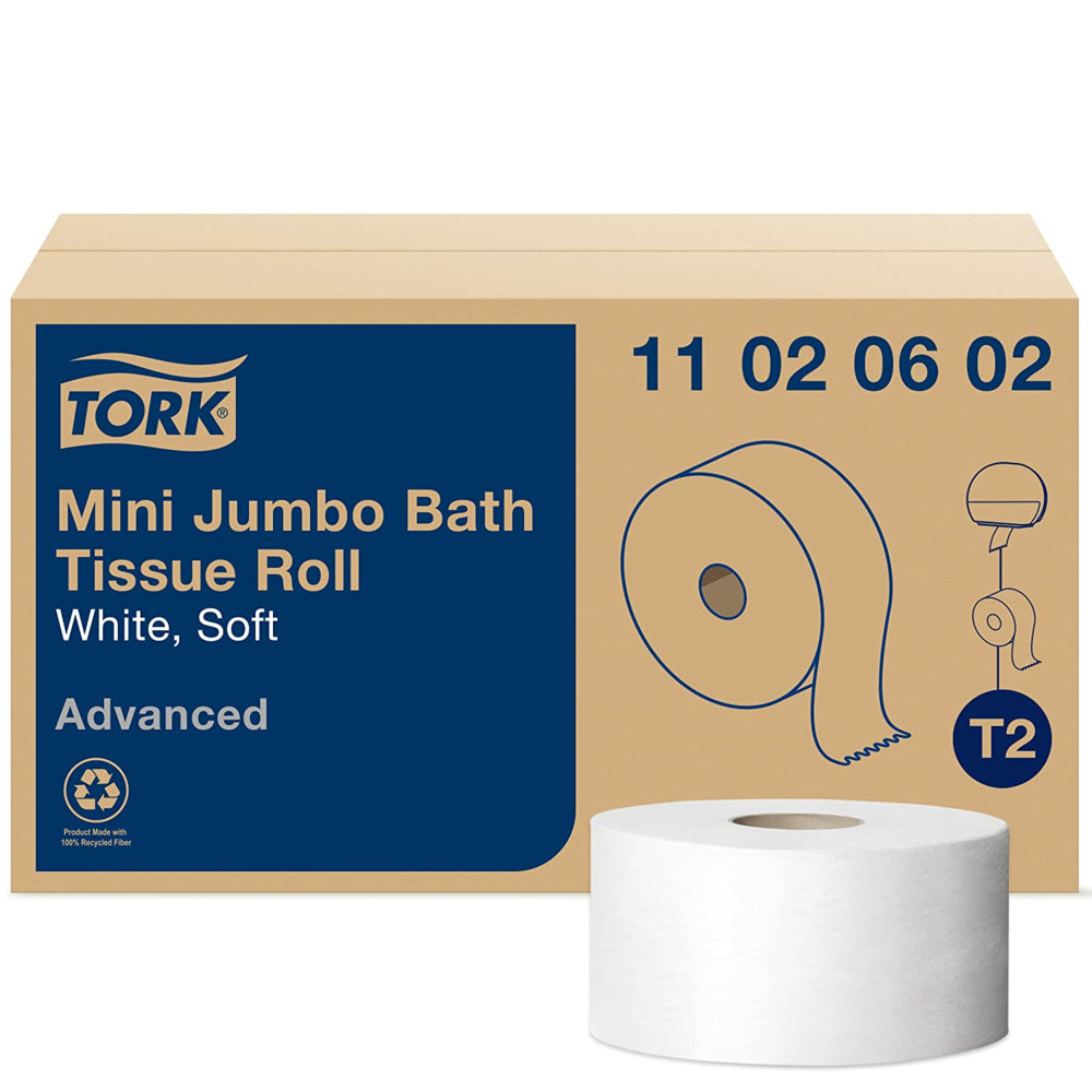 Rouleaux de papier toilette Tork Mini Jumbo 2 épaisseurs - 1 075 feuilles/rouleau - Paquet de 12